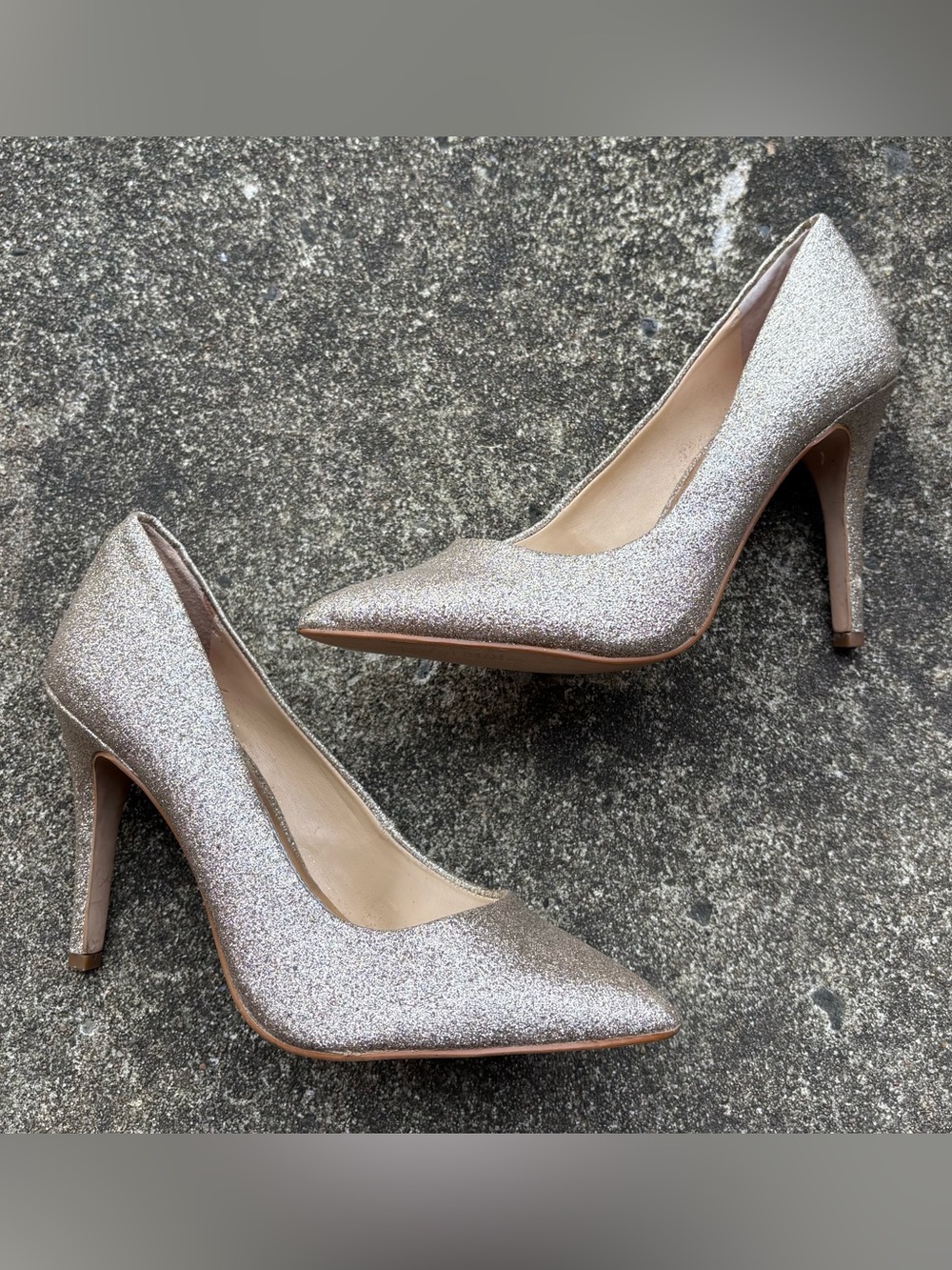 Gianni Bini Glitter Pointed-Toe Pumps - Rose Gold